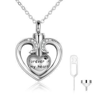 Sterling Silver Circular Shaped Cubic Zirconia Heart Urn Necklace for Ashes-30