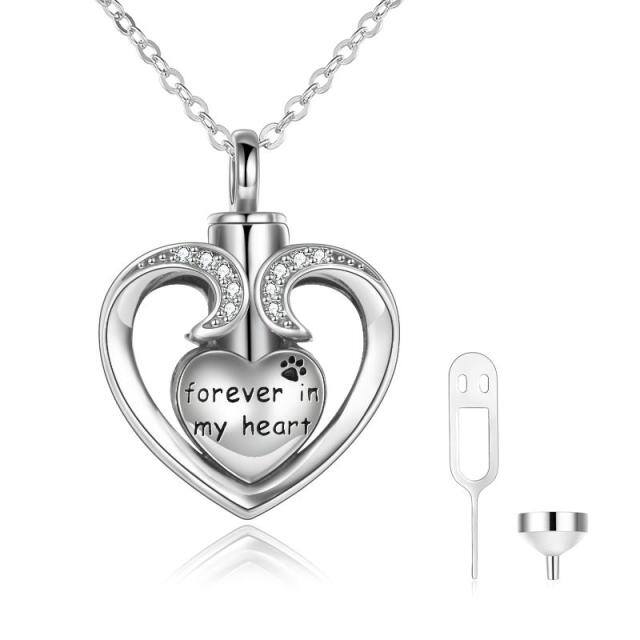 Sterling zilveren ronde vorm Cubic Zirconia hart Urn ketting voor as-1