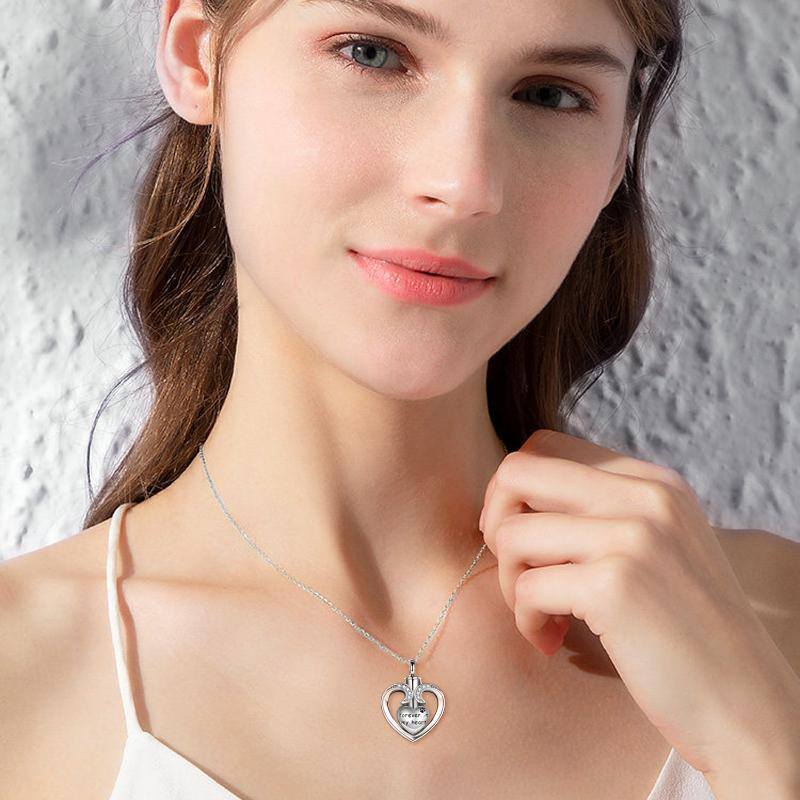 Sterling Silver Circular Shaped Cubic Zirconia Heart Urn Necklace for Ashes-2