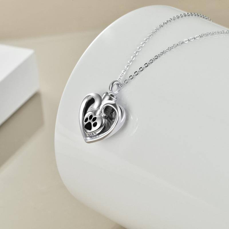 Collar de urna de corazón de circonita cúbica con forma circular de plata de ley para cenizas-4