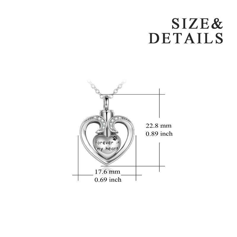 Sterling Silver Circular Shaped Cubic Zirconia Heart Urn Necklace for Ashes-5