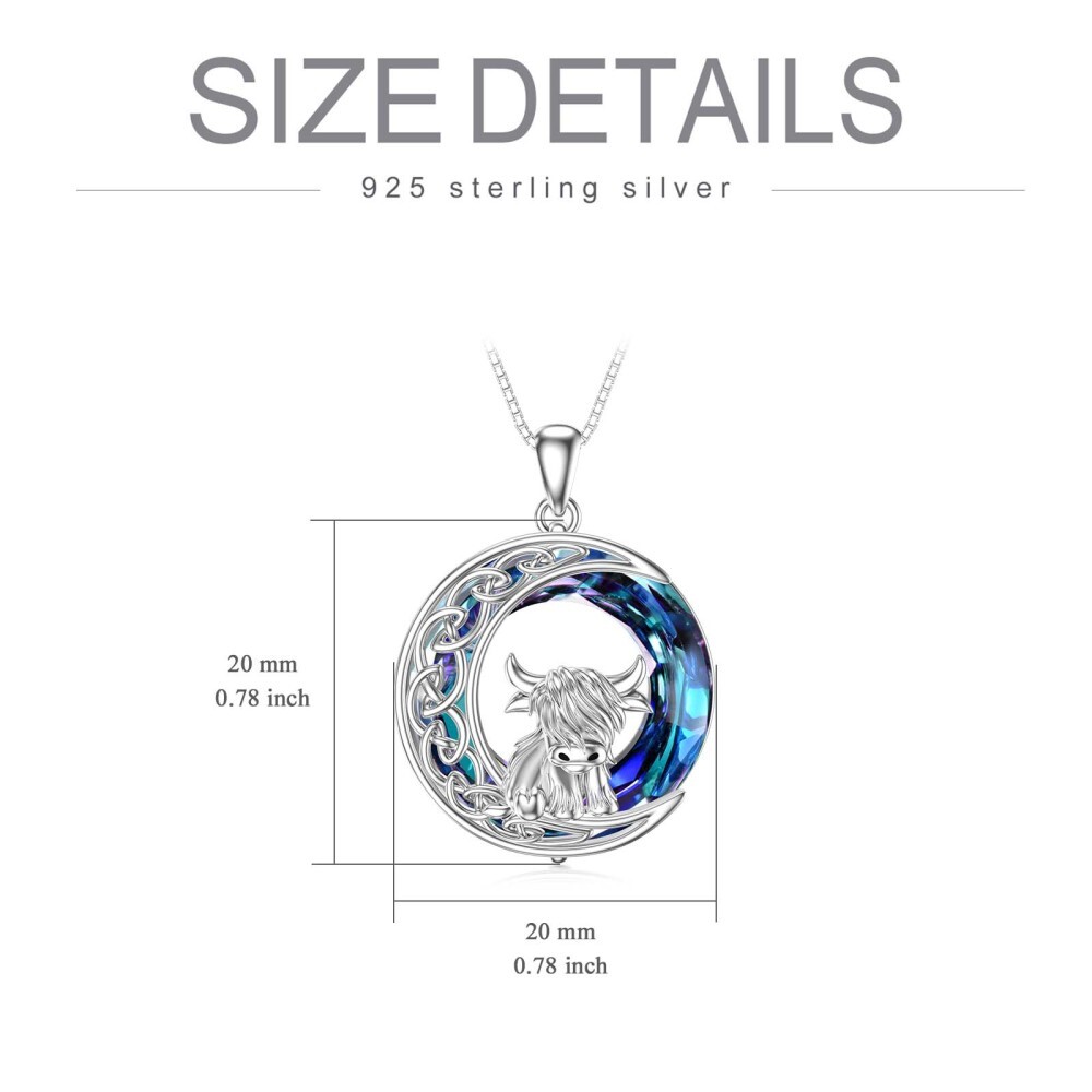 Collar con colgante de nudo celta de vaca de las Tierras Altas con cristales circulares en plata de ley para mujer-5