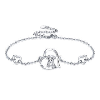 Sterling Silver Circular Shaped Cubic Zirconia Highland Cow & Heart Charm Bracelet with Engraved Word-17