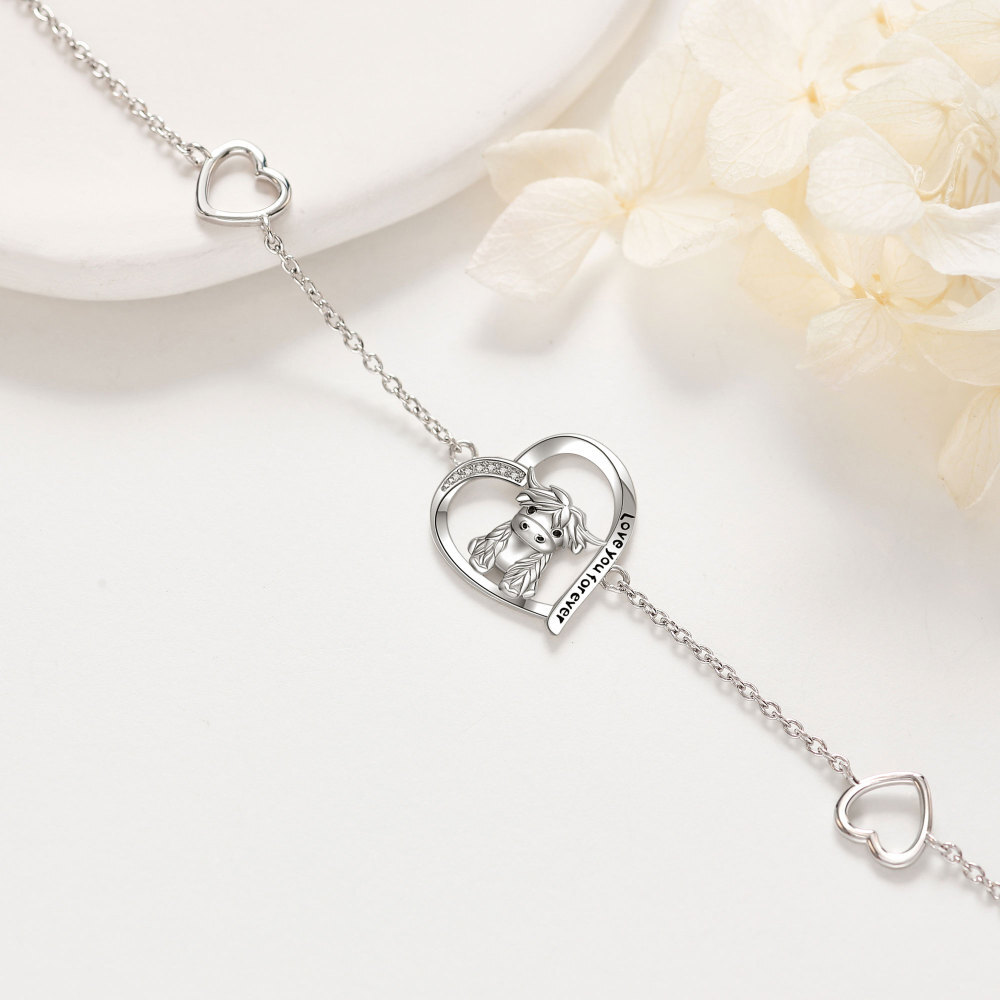 Pulsera de plata de ley con forma circular de circonita cúbica, vaca de las tierras altas-4