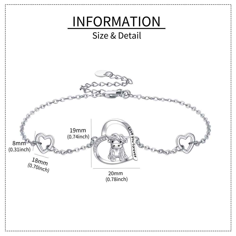 Pulsera de plata de ley con forma circular de circonita cúbica, vaca de las tierras altas-5