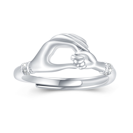 Sterling Silber kreisförmig Cubic Zirkonia Hold Hands Open Ring