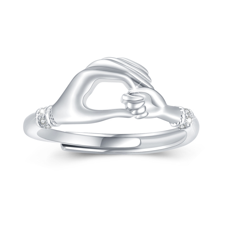 Anello in argento sterling con zirconia cubica a forma circolare Hold Hands Open-2