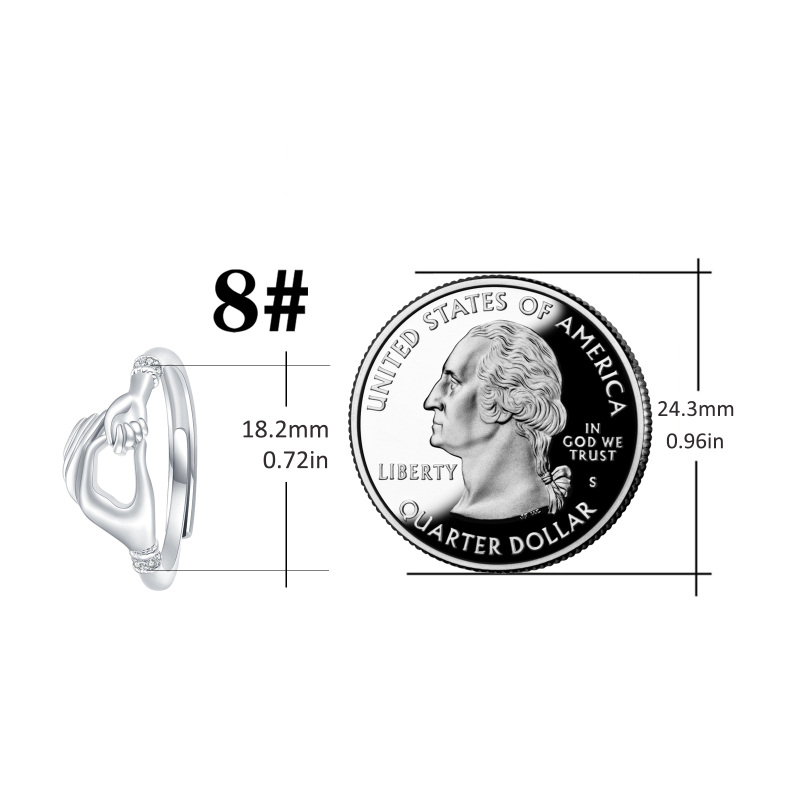 Sterling Silver Round Shaped Cubic Zirconia Hold Hands Open Ring-4