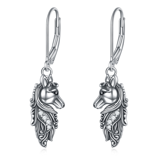 Boucles d'oreilles en argent sterling en forme de cheval avec zircon cubique-1