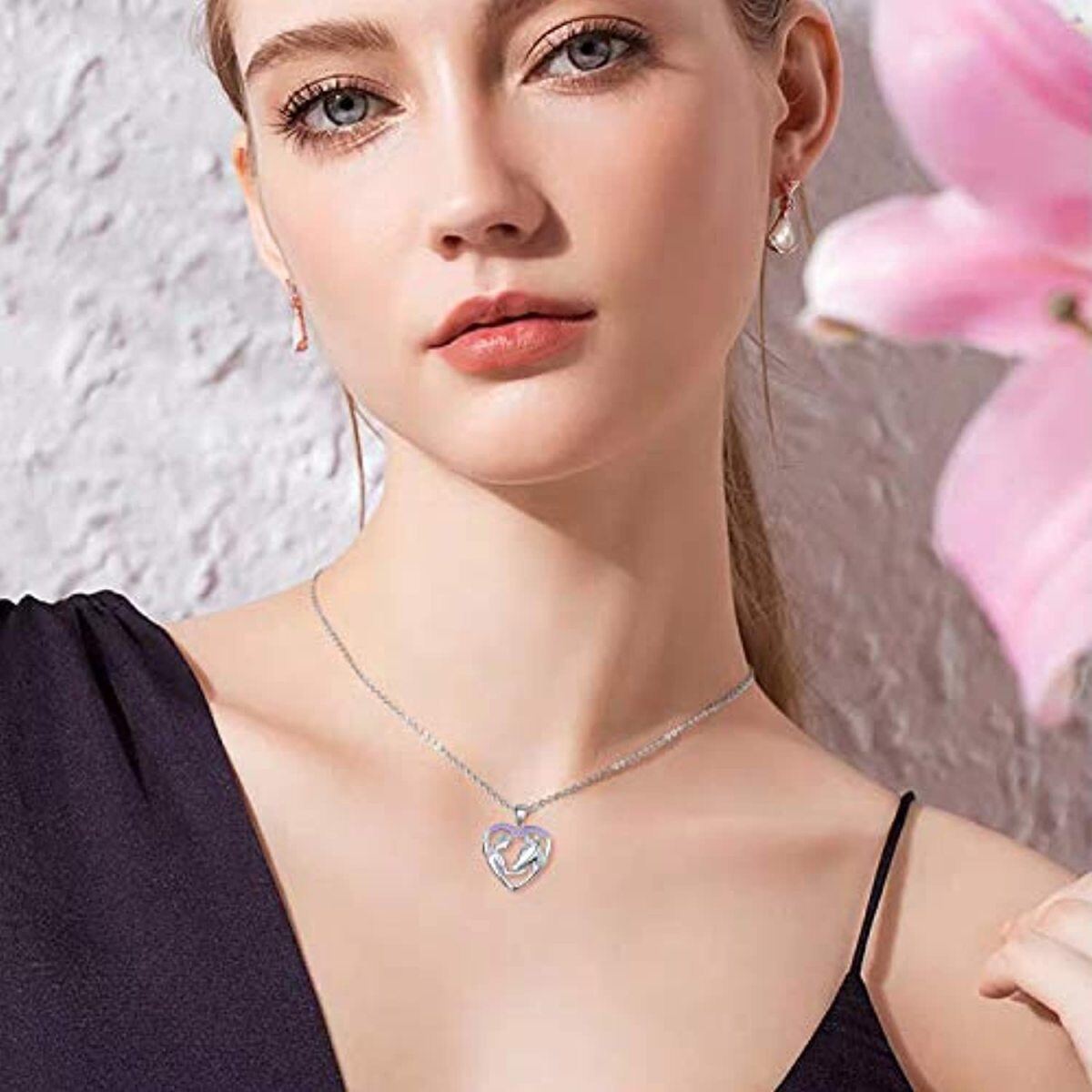 Collier avec pendentif cheval en argent sterling et oxyde de zirconium de forme circulaire-2