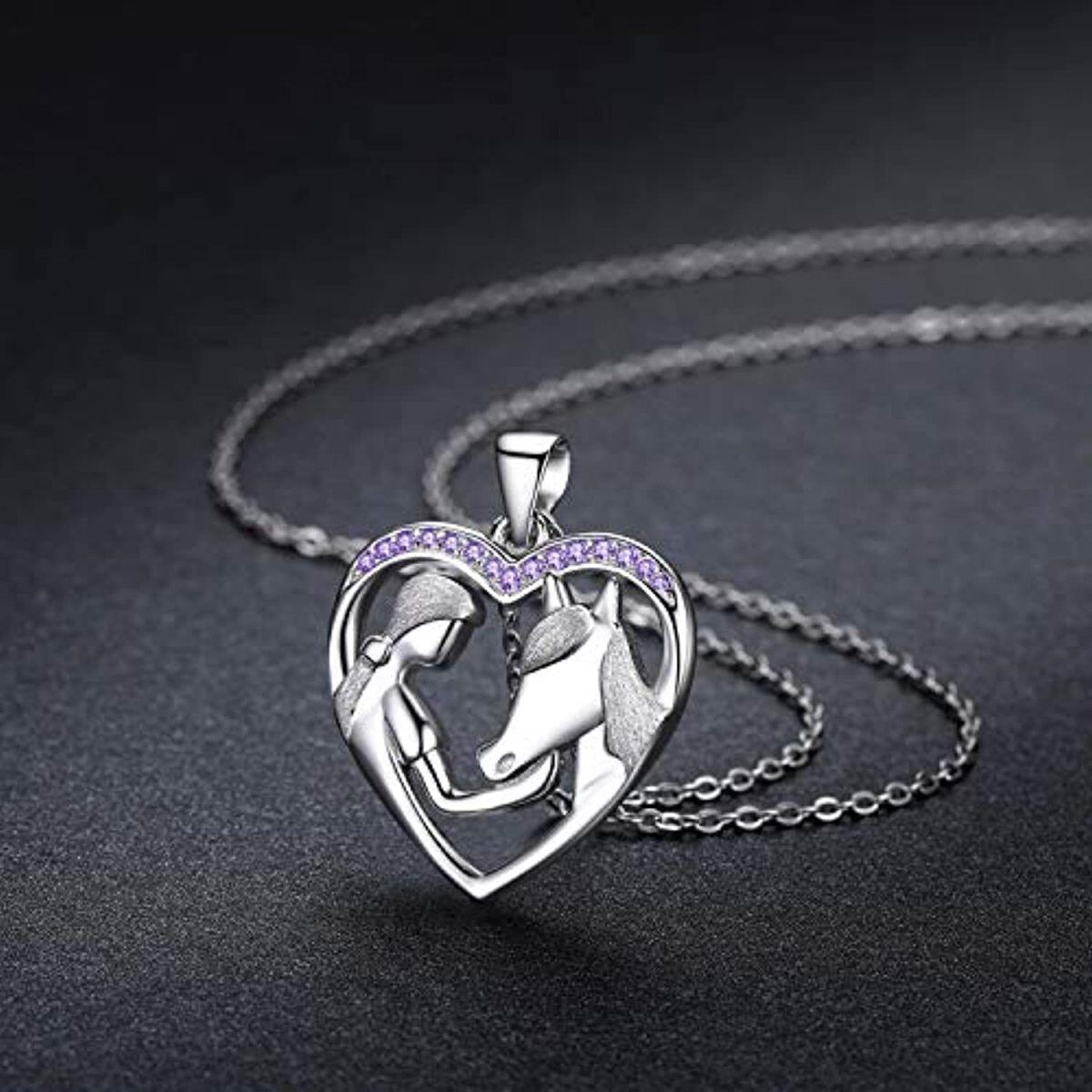 Collier avec pendentif cheval en argent sterling et oxyde de zirconium de forme circulaire-3