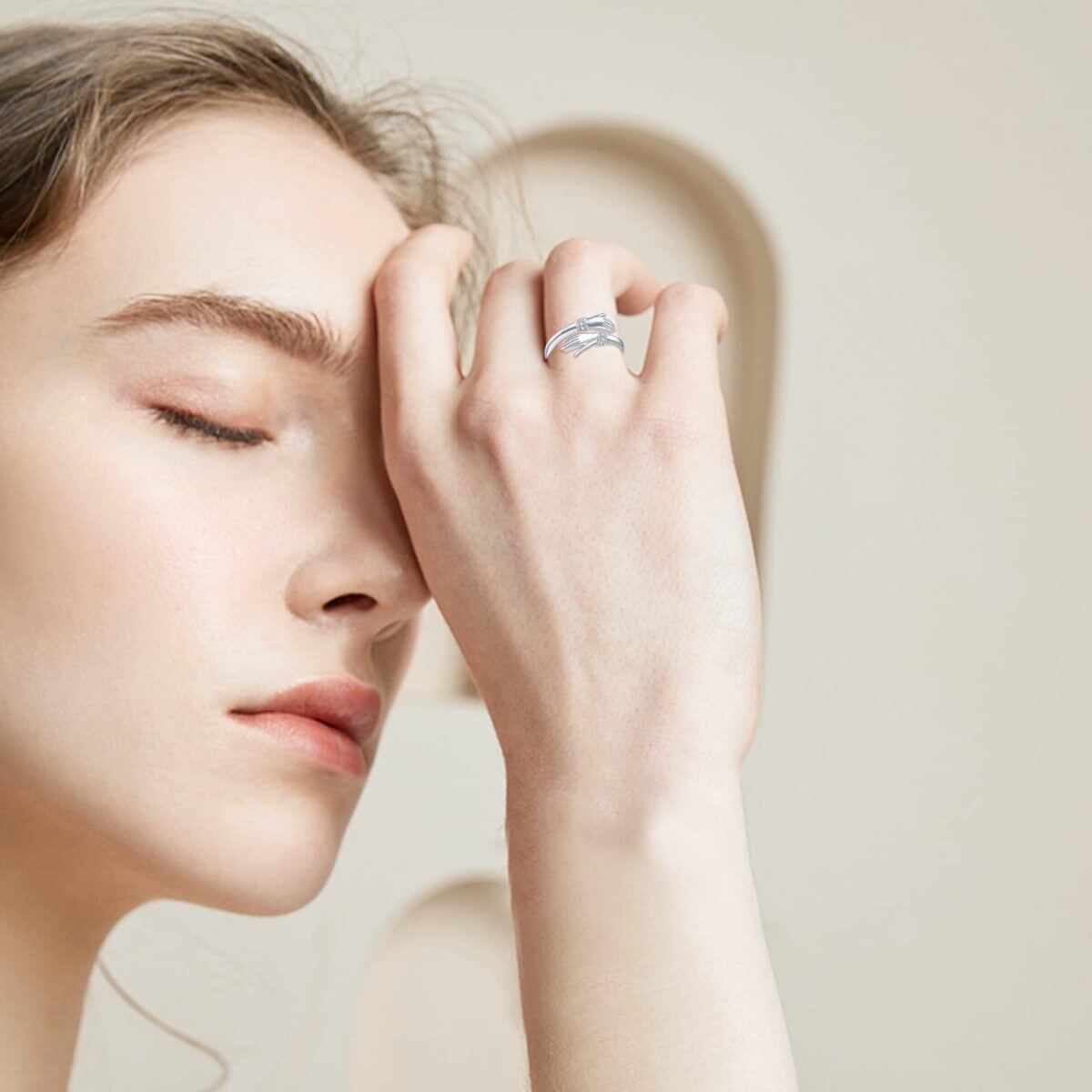 Bague ouverte en argent sterling à zircon cubique avec mot gravé-3