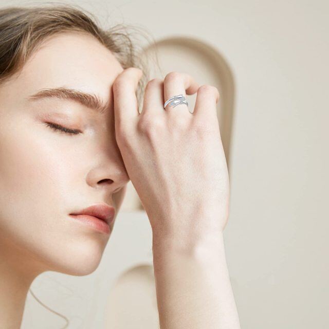 Bague ouverte en argent sterling à zircon cubique avec mot gravé-3