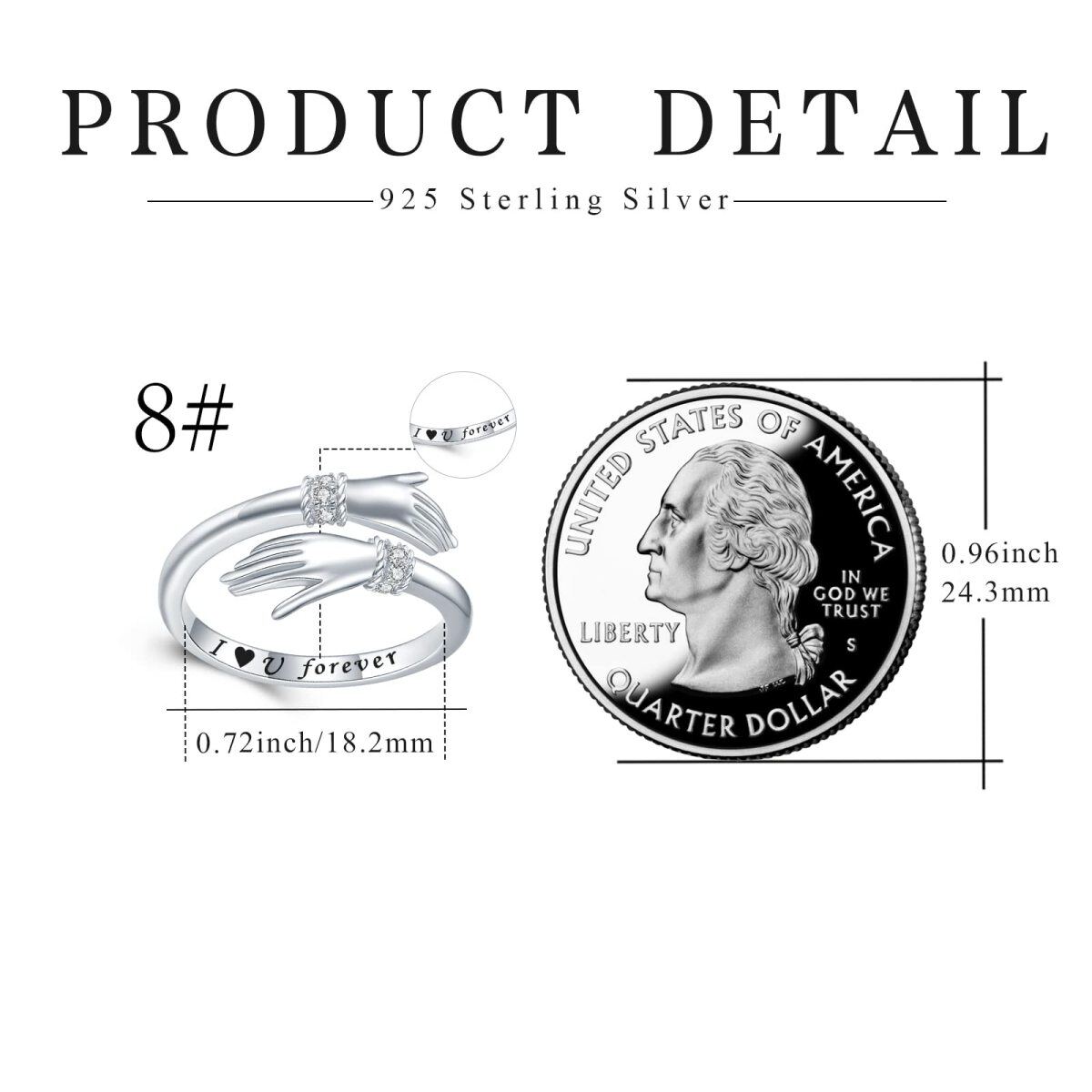 Sterling Silber kreisförmig Cubic Zirkonia Hug Open Ring mit eingraviertem Wort-5