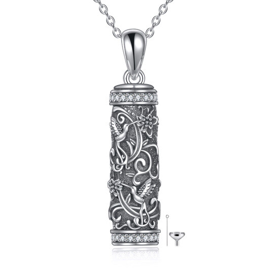 Collana in argento sterling con ornamento circolare a forma di cubo di zircone e barretta per le ceneri