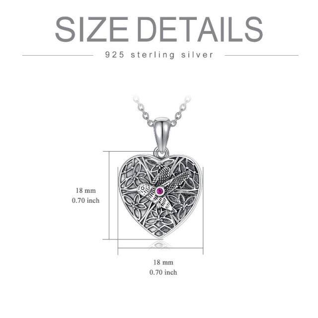 Sterling Silver Circular Shaped Hummingbird & Personalized Photo & Heart Personalized Photo Locket Necklace-6