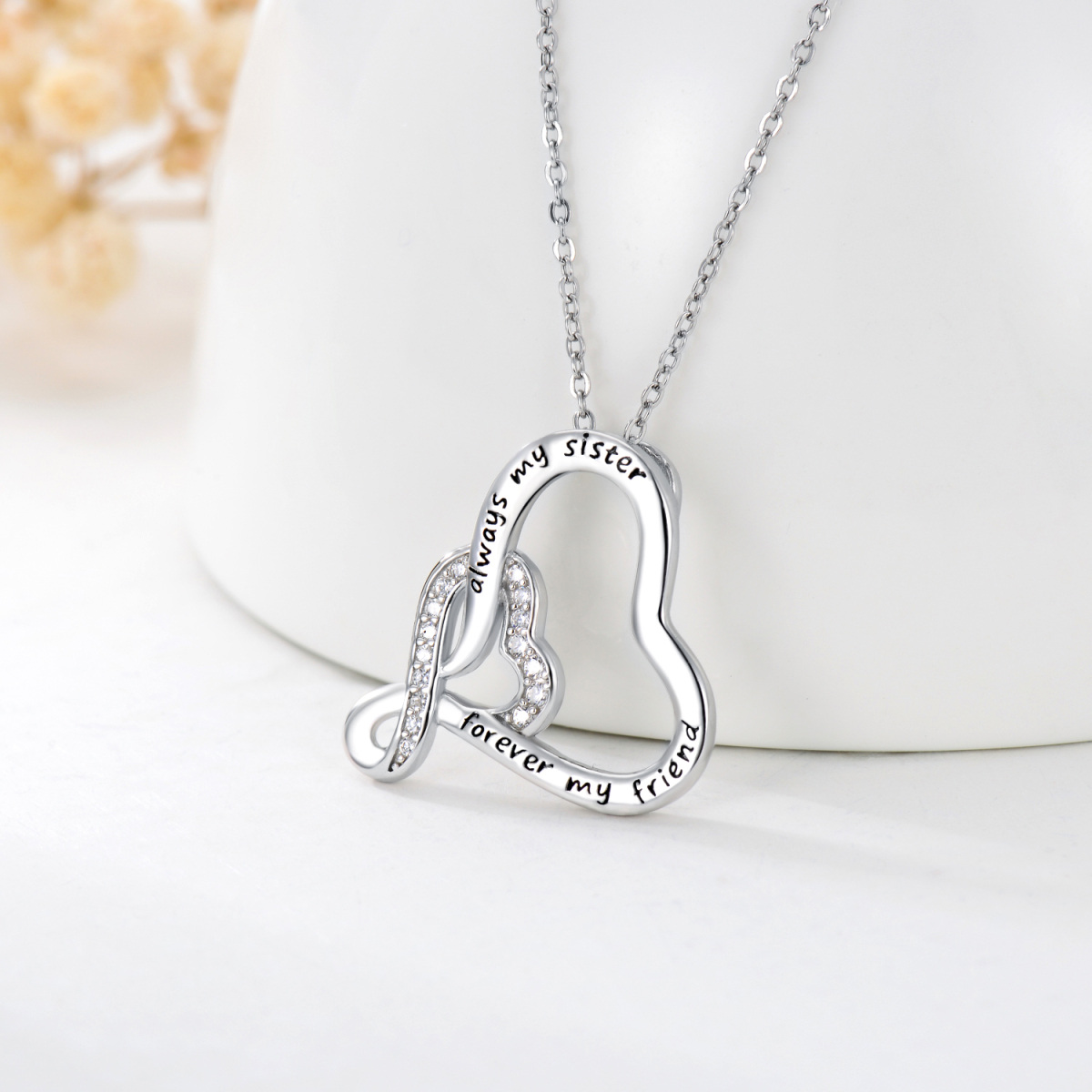 Sterling Silver Circular Shaped Cubic Zirconia Infinite Symbol Pendant Necklace-4