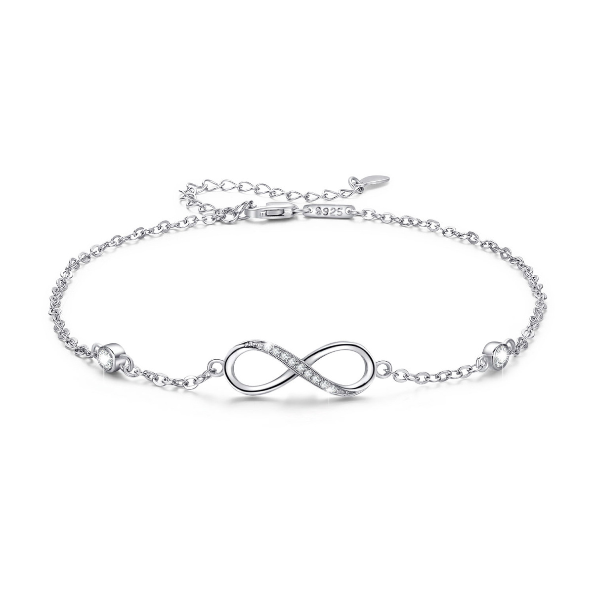 Sterling Silver Circular Shaped Cubic Zirconia Infinity Symbol Single Layer Anklet-1