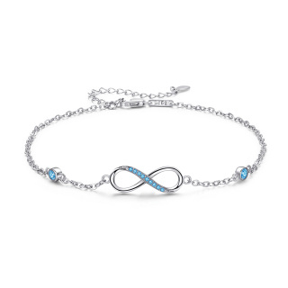 Sterling Silver Circular Shaped Cubic Zirconia Infinity Symbol Single Layer Anklet-40