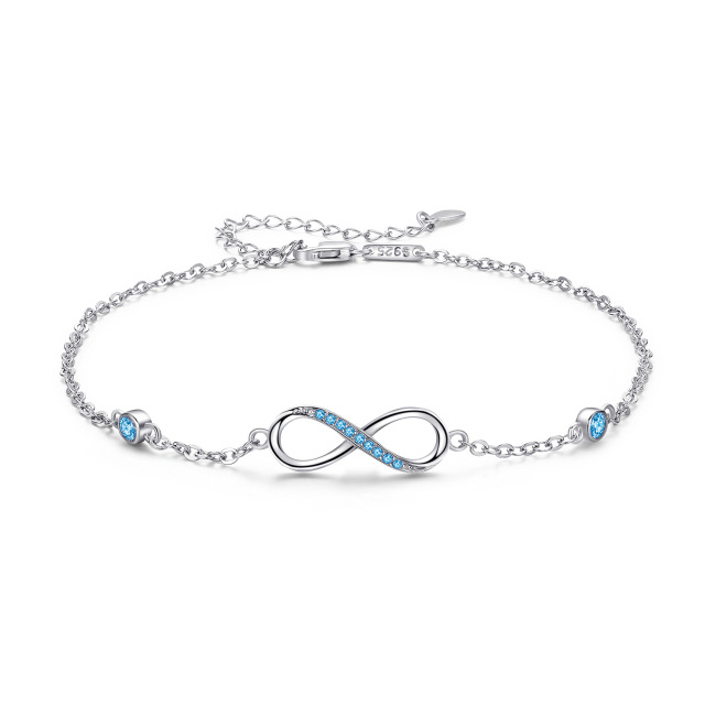 Sterling Silver Circular Shaped Cubic Zirconia Infinity Symbol Single Layer Anklet-1