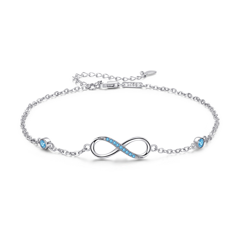 Sterling Silver Circular Shaped Cubic Zirconia Infinity Symbol Single Layer Anklet-11