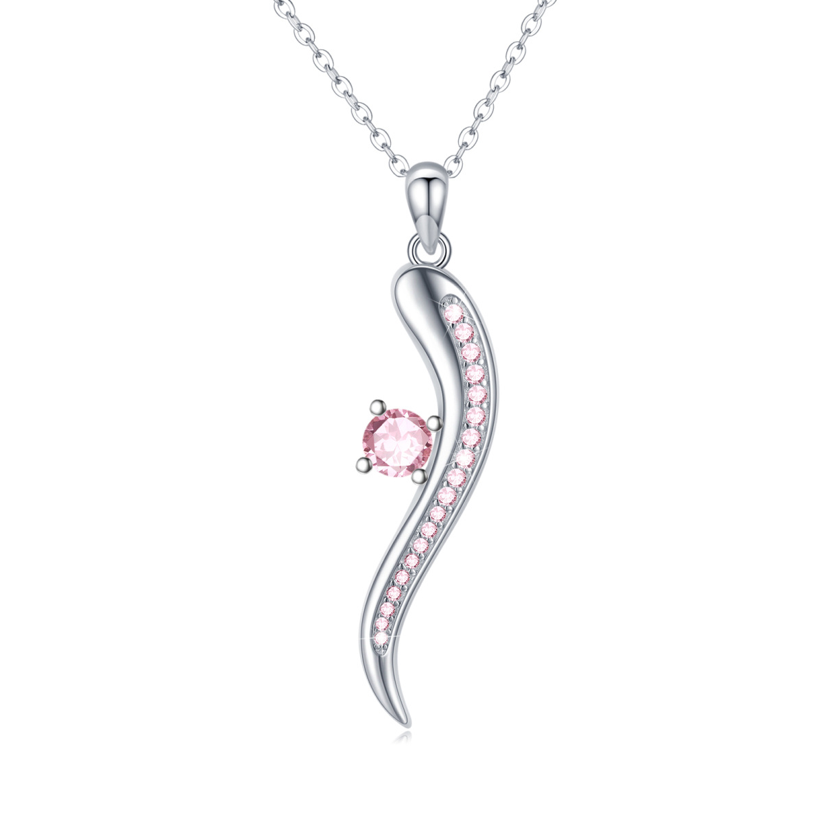 Collana in argento sterling con ciondolo in corno italiano a forma di cerchio con zirconi-1