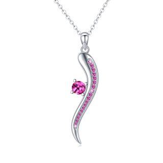 Sterling Silver Purple Cubic Zirconia Italian Horn Necklace for Women-20