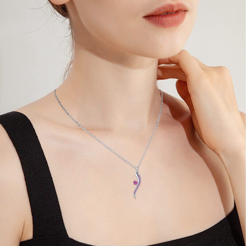 Sterling Silver Purple Cubic Zirconia Italian Horn Necklace for Women-3