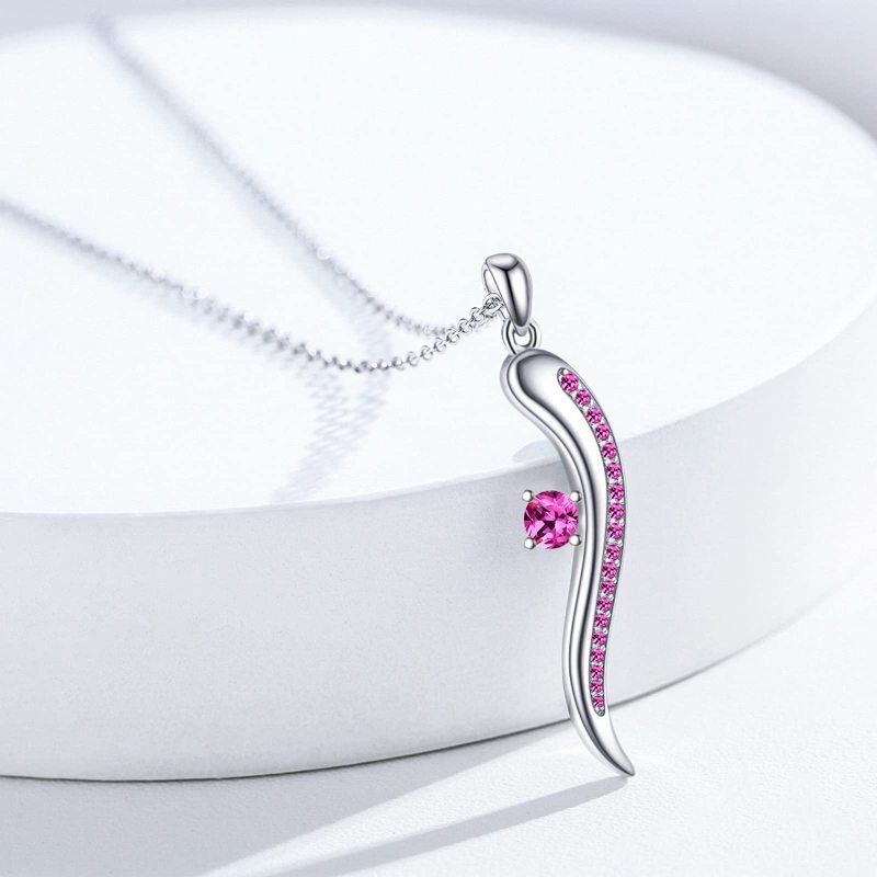 Sterling Silver Purple Cubic Zirconia Italian Horn Necklace for Women-4