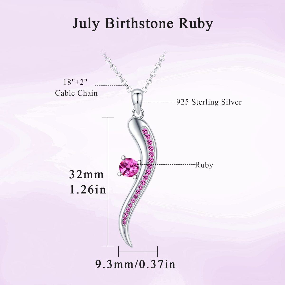 Sterling Silver Purple Cubic Zirconia Italian Horn Necklace for Women-5