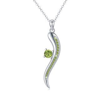 Sterling Silver Green Cubic Zirconia Italian Horn Necklace for Women-5