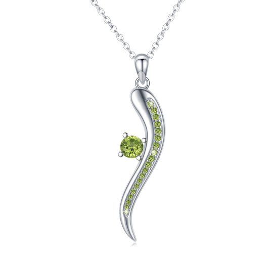 Collar de cuerno italiano con circonita cúbica verde en plata esterlina para mujer