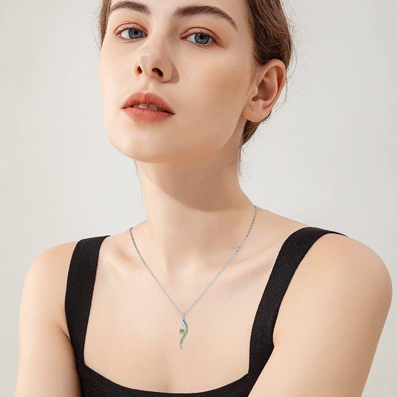 Colar de chifre italiano de zircônia cúbica verde de prata esterlina para mulheres-3