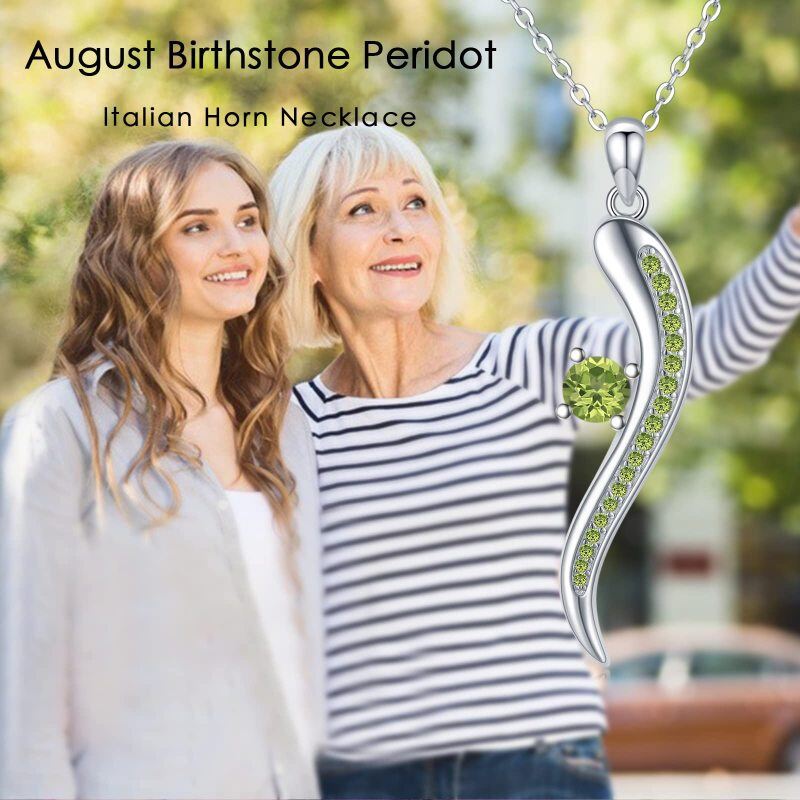 Colar de chifre italiano de zircônia cúbica verde de prata esterlina para mulheres-6