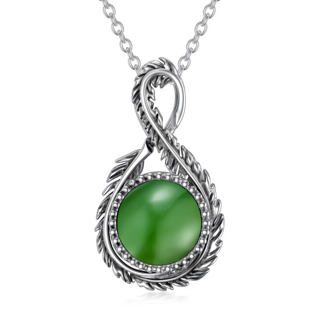 Sterling zilveren cirkelvormige jade veer en oneindigheidssymbool hanger ketting-1