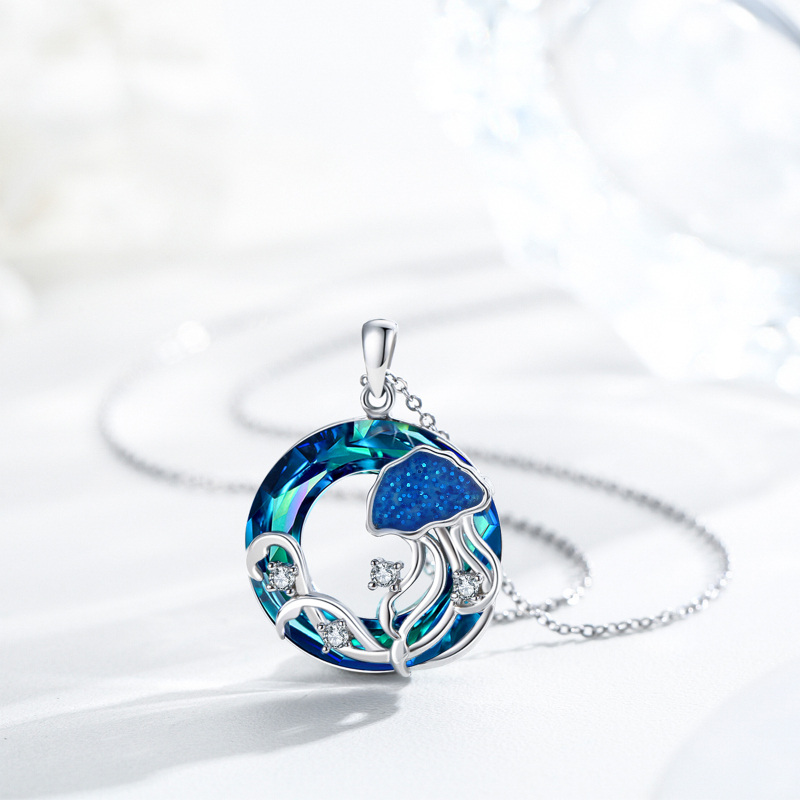 قلادة قنديل البحر الكريستالية الدائرية من الفضة الإسترلينية-3