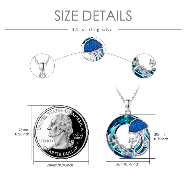 Sterling Silver Circular Shaped Jellyfish Crystal Pendant Necklace-4