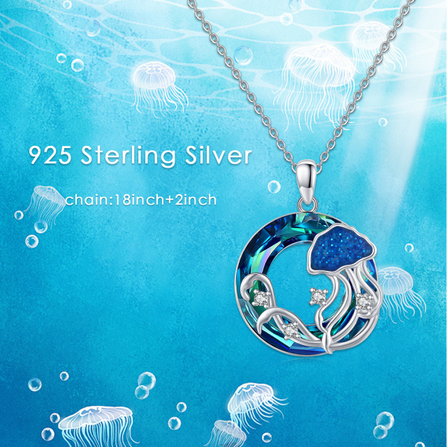 Sterling Silver Circular Shaped Jellyfish Crystal Pendant Necklace-5