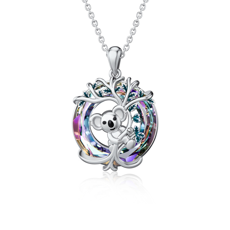 Sterling Silver Circular Shaped Koala Crystal Pendant Necklace-6