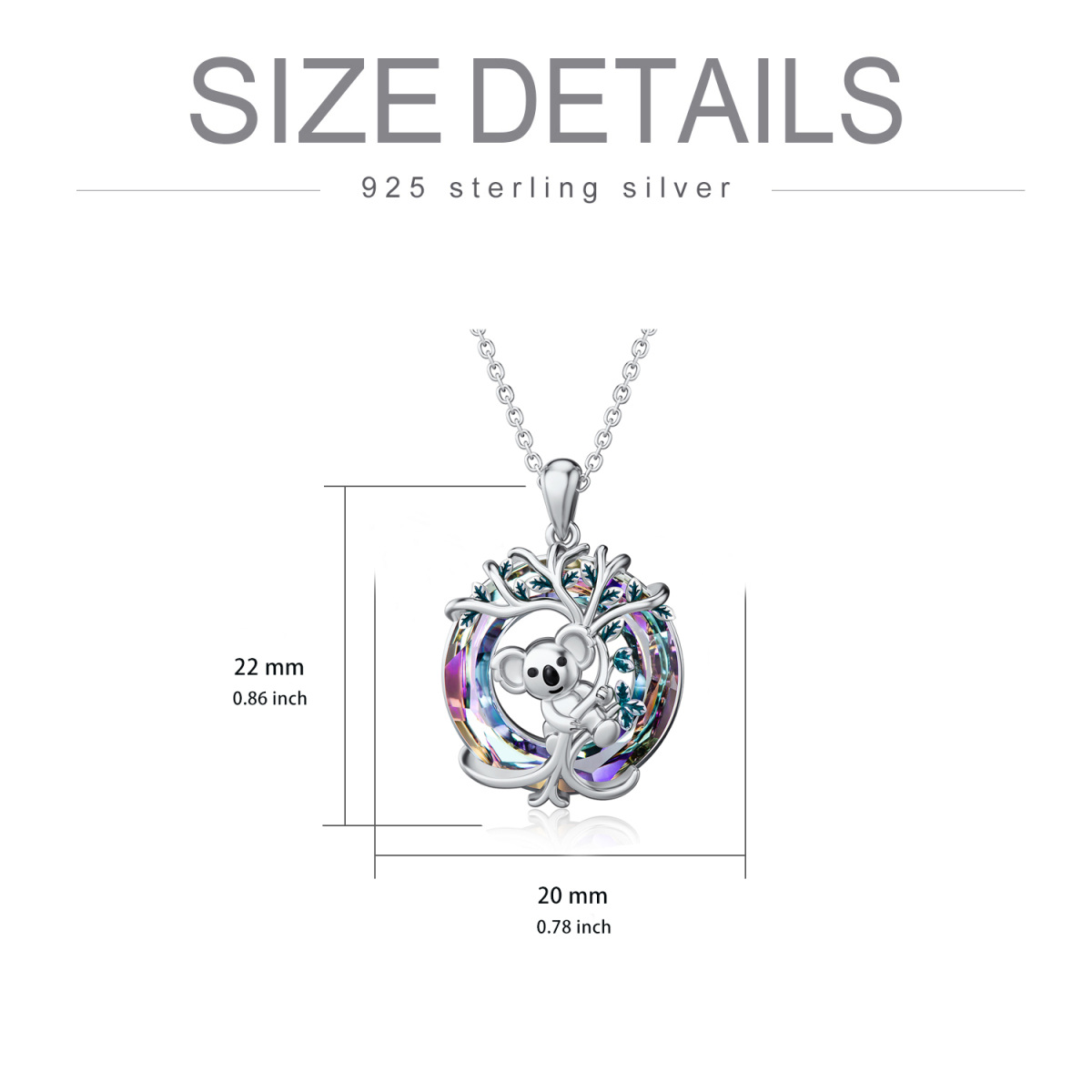 Collier pendentif en cristal de Koala de forme circulaire en argent sterling-5