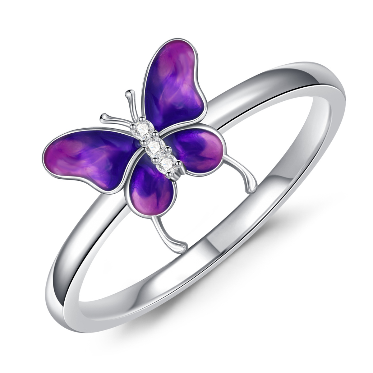 Sterling Silver Circular Shaped Lab Created Diamond Butterfly Ring-1