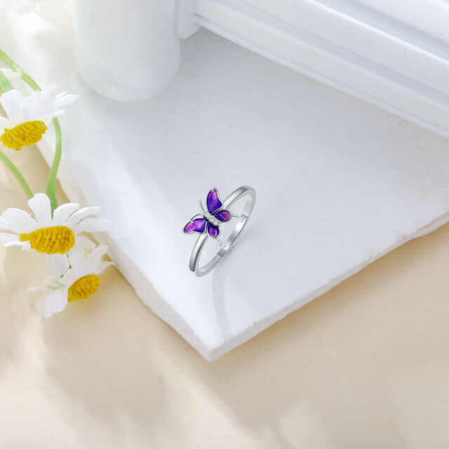 Sterling zilveren cirkelvormige Lab gemaakt Diamond Butterfly Ring-4