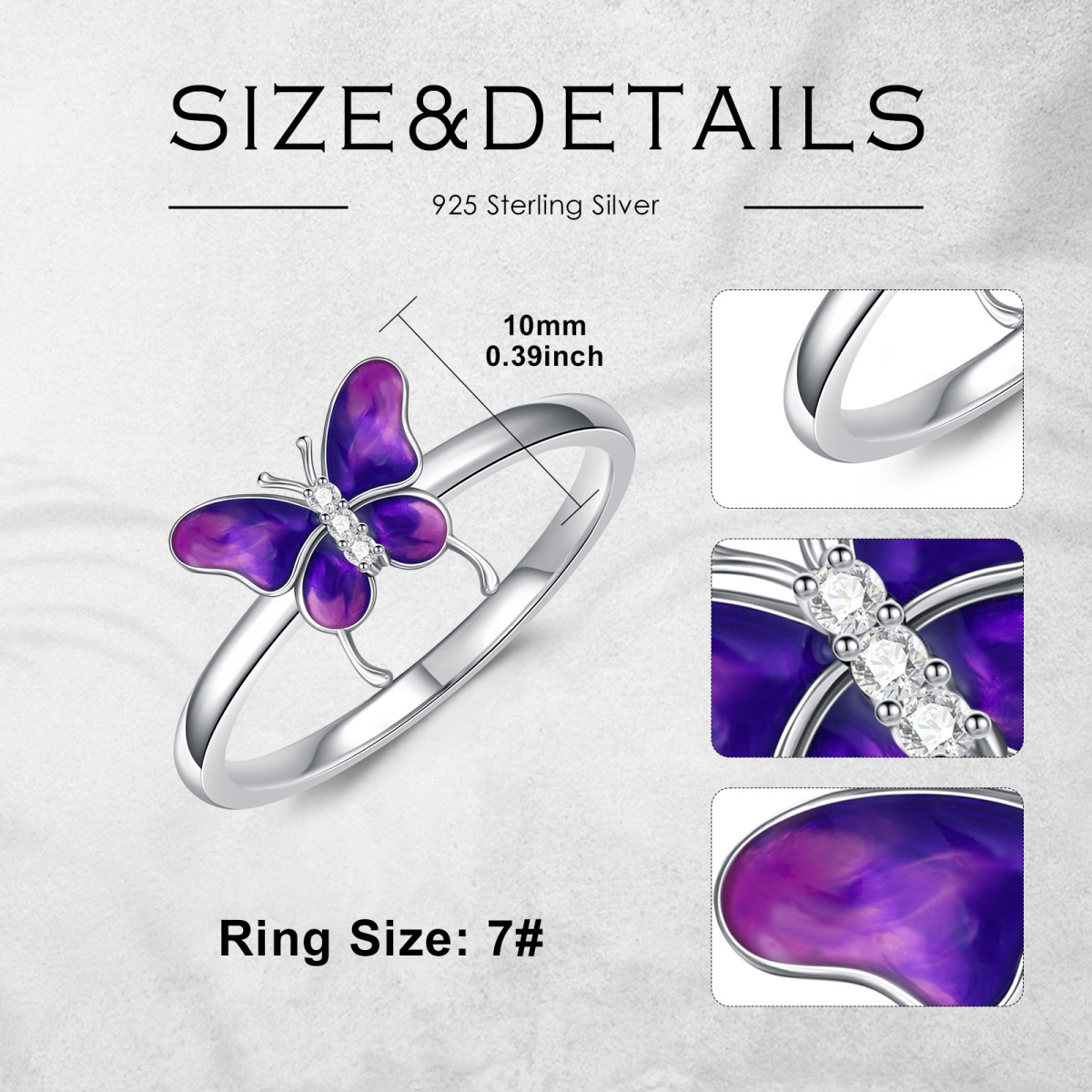 Sterling Silver Circular Shaped Lab Created Diamond Butterfly Ring-5