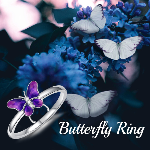 Sterling zilveren cirkelvormige Lab gemaakt Diamond Butterfly Ring-6