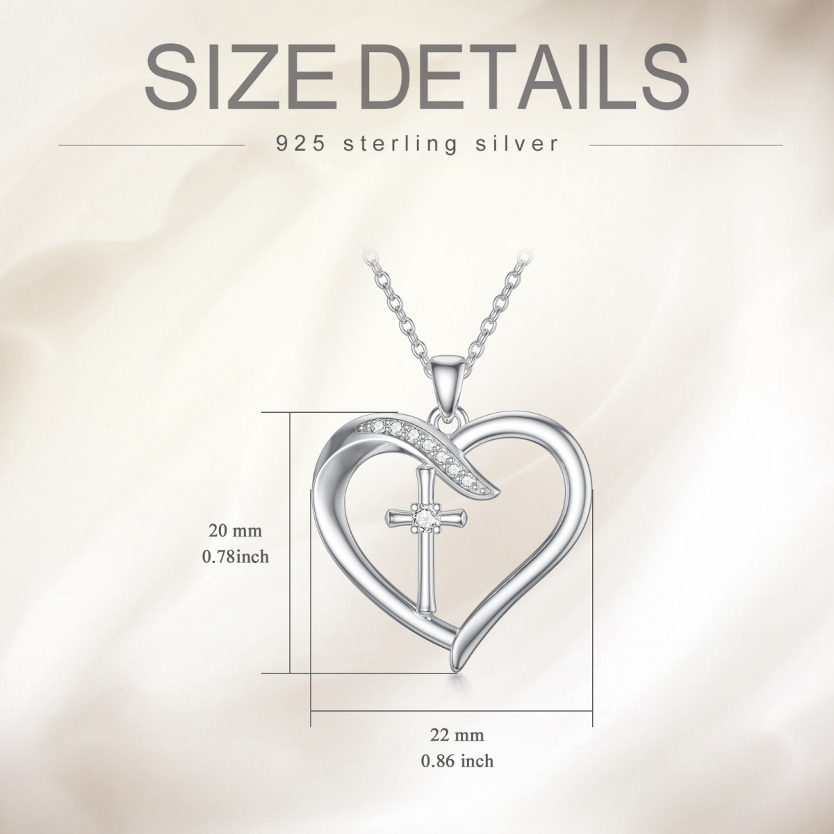 Sterling Silver Circular Shaped Lab Created Diamond Cross & Heart Pendant Necklace-2