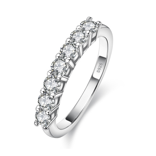 Sterling Silver Circular Shaped Lab Created Diamond Engagement Ring