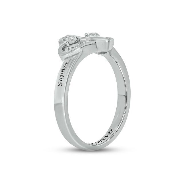 Sterling zilveren cirkelvormige Lab gemaakt Diamond Heart verlovingsring-2