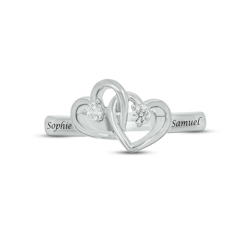 Sterling zilveren cirkelvormige Lab gemaakt Diamond Heart verlovingsring-3