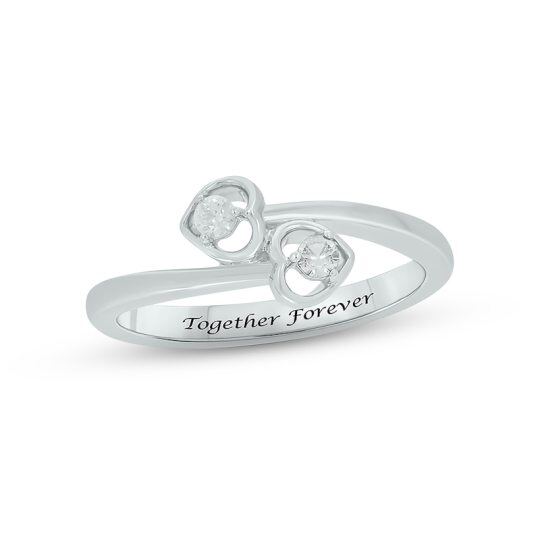 Sterling zilveren cirkelvormige Lab gemaakt Diamond Heart verlovingsring