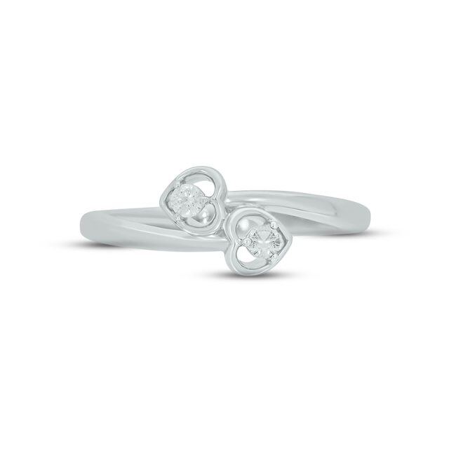 Sterling zilveren cirkelvormige Lab gemaakt Diamond Heart verlovingsring-3